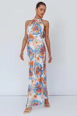 Shana Halterneck Maxi Dress Flowers Blue