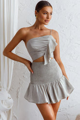 Bridie One Shoulder Shirred Mini Dress Pistachio