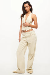 LIONESS Je Suis Halter Top Ecru