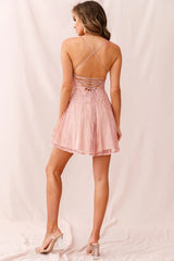 Homecoming Lace-Up Back Mesh Dress Mauve