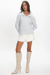 Gavrielle Collared Knit Cardigan Stripe Baby Blue