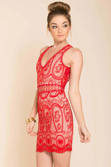 Paris Lacey Bodycon Dress Red