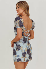 Love To Dream Puff Sleeves Mini Dress Blue