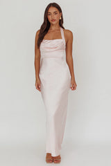 Fair Play Gathered Bust Halter Maxi Dress Pink