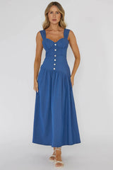 Pansy Flounce Hem Maxi Dress Blue