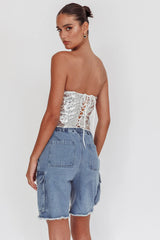 Belgium Strapless Lace-Up Back Top Sequin Silver