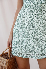 Hope Tie-Knot Bust Mini Dress Leaf Print White