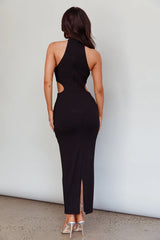 Estella Keyhole Ribbed Midi Dress Black