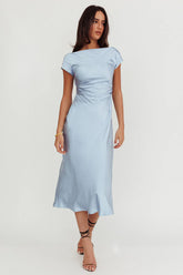 Loveland Cap Sleeve Cowl Back Midi Dress Baby Blue