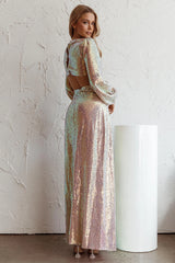 Inna Long Sleeve Cut-Out Maxi Dress Sequin Rose Gold