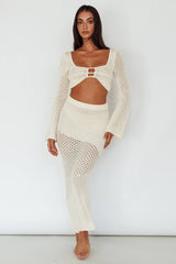Serenity Sky Long Sleeve Crochet Crop Top Milk