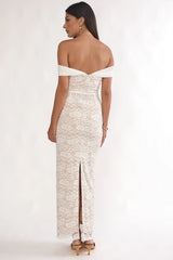 Jewelene Off-Shoulder Maxi Dress Lace White