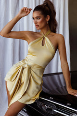 Hearts On Fire Halterneck Wrap Front Mini Dress Lemon