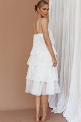 Merry Layered Frill Midi Dress White