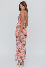 Teava Laced Waist Maxi Dress Flowers Orange