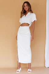 Cool It Cut-Out Waist Button Midi Dress Bone