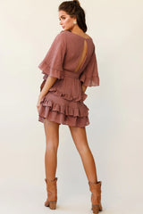 Time Will Tell Angel Sleeve Frill Detail Dress Antique Rose