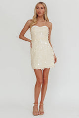 Hillara Strapless Mini Dress Sequin Cream