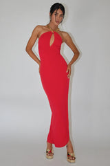 Slow Dance Chain Halter Midi Dress Red