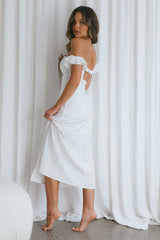 Nico Off-Shoulder Split Midi Dress White