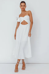 Jolina Ruffle Shoulder Midi Dress White
