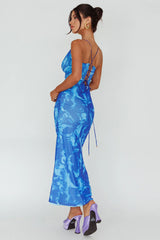 Nouveau U-Neckline Midi Dress Marbled Blue