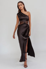 Tarly Lace Waist One-Shoulder Maxi Dress Black