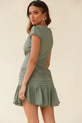 Storybook Cap Sleeve Pintuck Detail Dress Olive