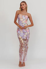 Euphoria Dream Embellished Mesh Maxi Dress Lilac