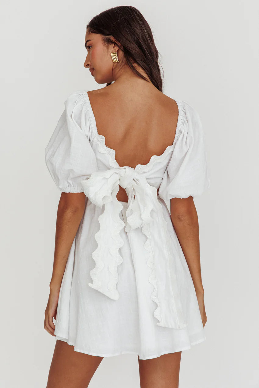 Akali Puff Sleeve A-line Mini Dress White