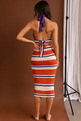 Mojave Sunset Knit Midi Skirt Blue Striped