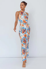 Shana Halterneck Maxi Dress Flowers Blue