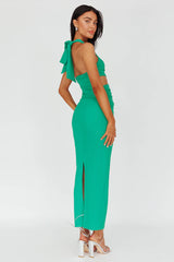 Giulia Cut-out Ribbed Halterneck Midi Dress Green