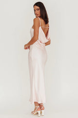 Treats Cowl Back Satin Maxi Dress Baby Pink