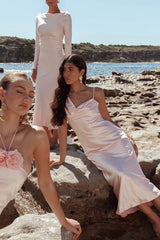 Treats Cowl Back Satin Maxi Dress Baby Pink