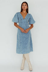 Elias Puff Sleeve Midi Dress Denim