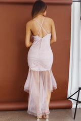 Mon Amour Lace Detail Tulle Mesh Hem Dress Blush