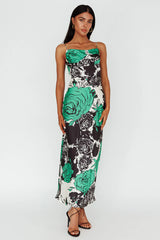 Highland Pleated Bust Midi Dress Floral Green